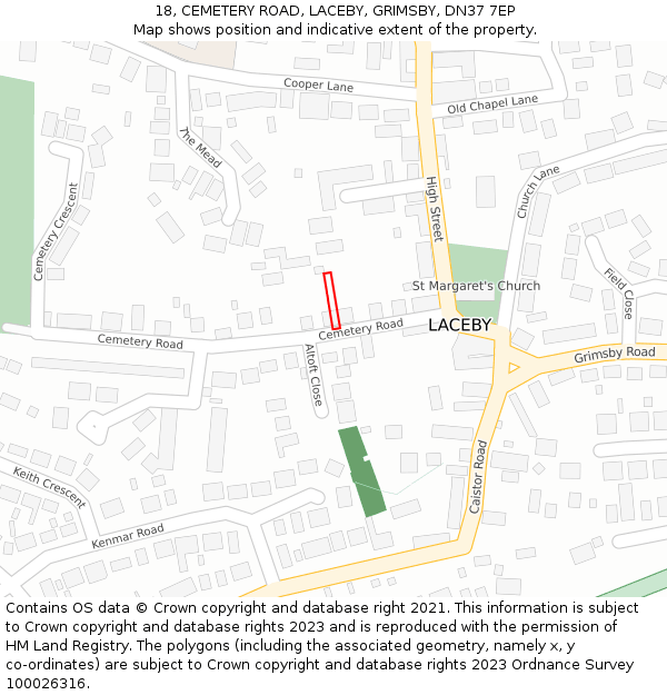 18, CEMETERY ROAD, LACEBY, GRIMSBY, DN37 7EP: Location map and indicative extent of plot