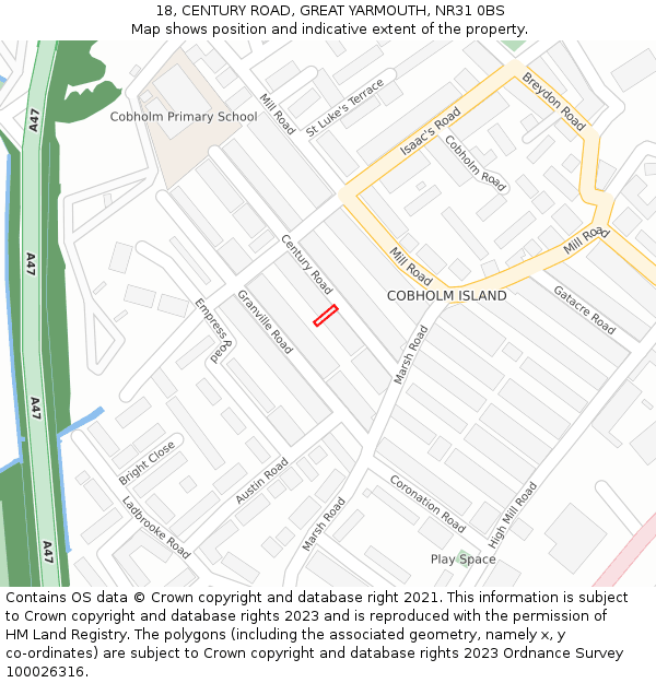 18, CENTURY ROAD, GREAT YARMOUTH, NR31 0BS: Location map and indicative extent of plot
