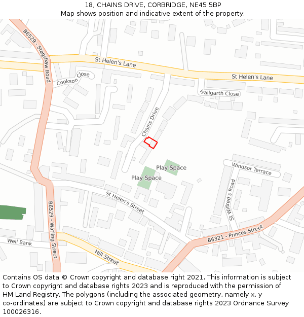 18, CHAINS DRIVE, CORBRIDGE, NE45 5BP: Location map and indicative extent of plot