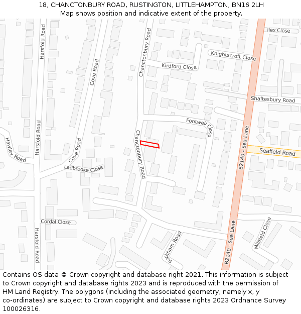18, CHANCTONBURY ROAD, RUSTINGTON, LITTLEHAMPTON, BN16 2LH: Location map and indicative extent of plot