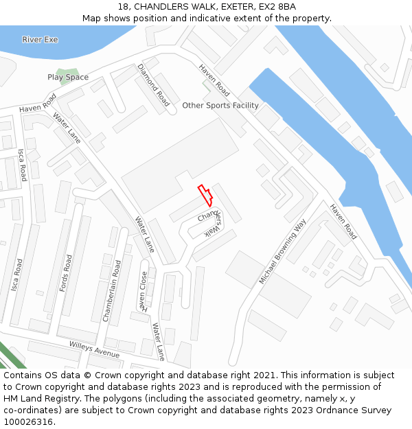 18, CHANDLERS WALK, EXETER, EX2 8BA: Location map and indicative extent of plot