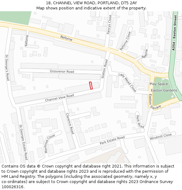18, CHANNEL VIEW ROAD, PORTLAND, DT5 2AY: Location map and indicative extent of plot