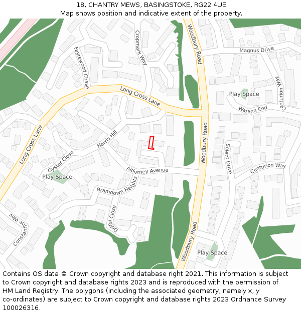 18, CHANTRY MEWS, BASINGSTOKE, RG22 4UE: Location map and indicative extent of plot