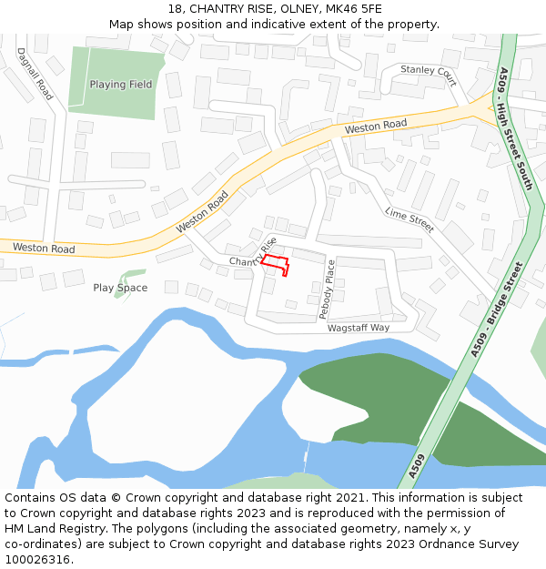 18, CHANTRY RISE, OLNEY, MK46 5FE: Location map and indicative extent of plot