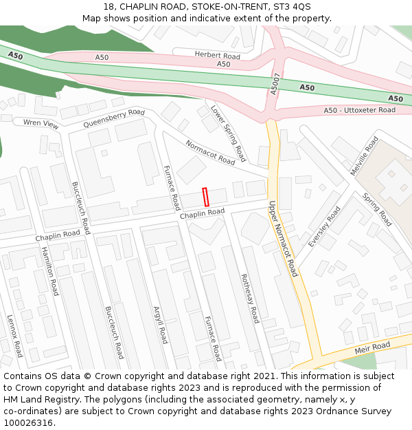 18, CHAPLIN ROAD, STOKE-ON-TRENT, ST3 4QS: Location map and indicative extent of plot