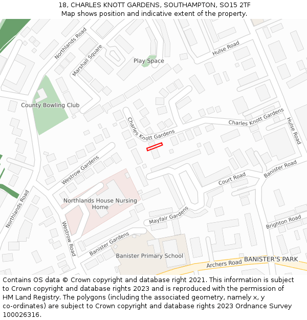 18, CHARLES KNOTT GARDENS, SOUTHAMPTON, SO15 2TF: Location map and indicative extent of plot