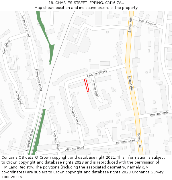 18, CHARLES STREET, EPPING, CM16 7AU: Location map and indicative extent of plot