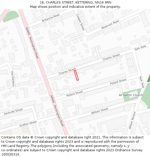 18, CHARLES STREET, KETTERING, NN16 9RN: Location map and indicative extent of plot