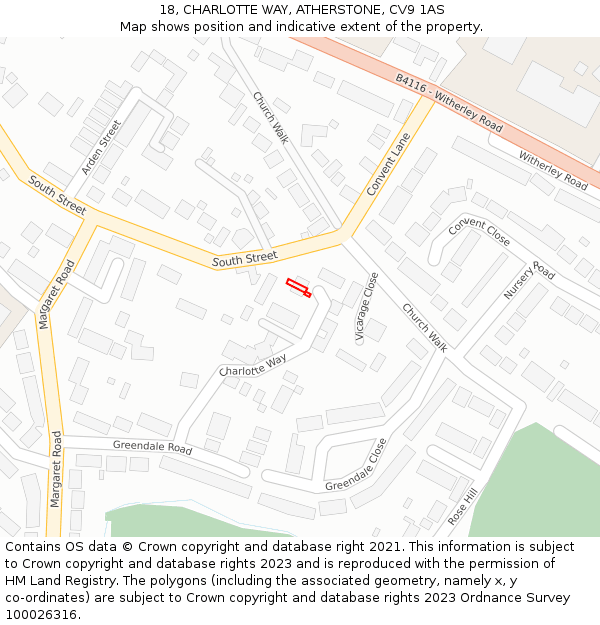 18, CHARLOTTE WAY, ATHERSTONE, CV9 1AS: Location map and indicative extent of plot