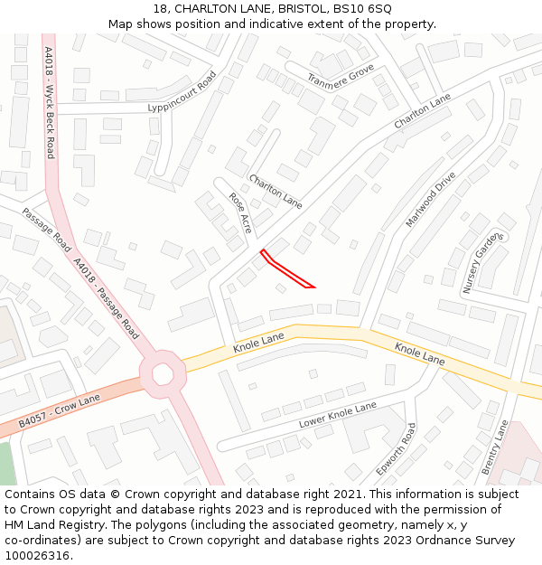 18, CHARLTON LANE, BRISTOL, BS10 6SQ: Location map and indicative extent of plot