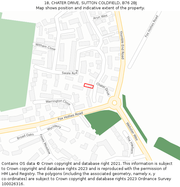 18, CHATER DRIVE, SUTTON COLDFIELD, B76 2BJ: Location map and indicative extent of plot