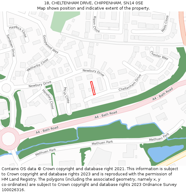 18, CHELTENHAM DRIVE, CHIPPENHAM, SN14 0SE: Location map and indicative extent of plot