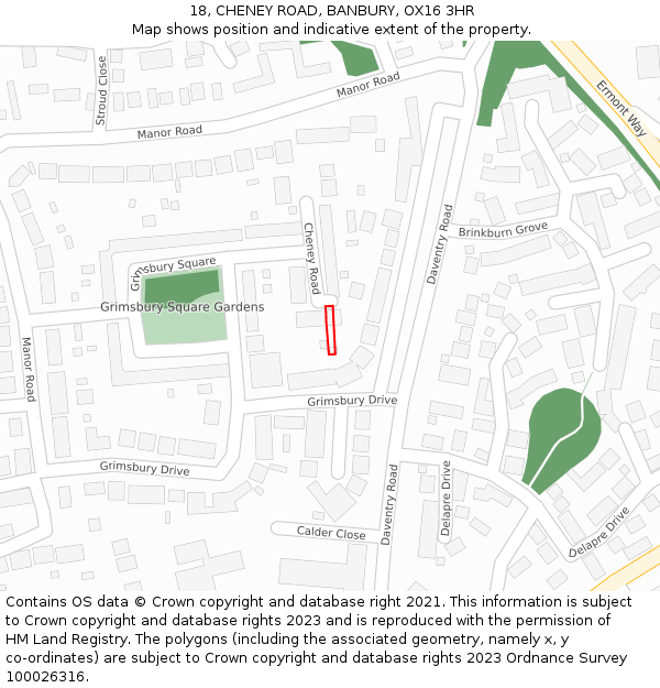 18, CHENEY ROAD, BANBURY, OX16 3HR: Location map and indicative extent of plot