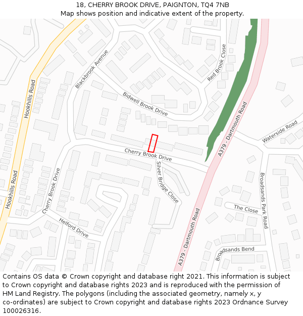 18, CHERRY BROOK DRIVE, PAIGNTON, TQ4 7NB: Location map and indicative extent of plot