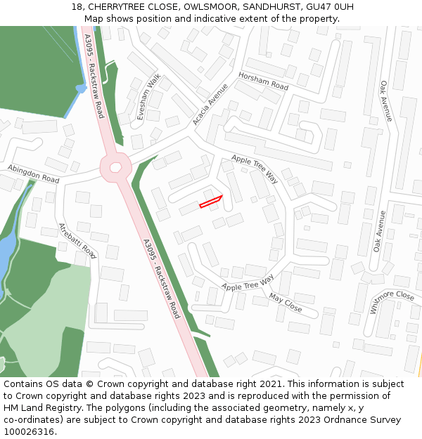 18, CHERRYTREE CLOSE, OWLSMOOR, SANDHURST, GU47 0UH: Location map and indicative extent of plot