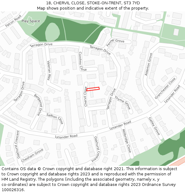 18, CHERVIL CLOSE, STOKE-ON-TRENT, ST3 7YD: Location map and indicative extent of plot