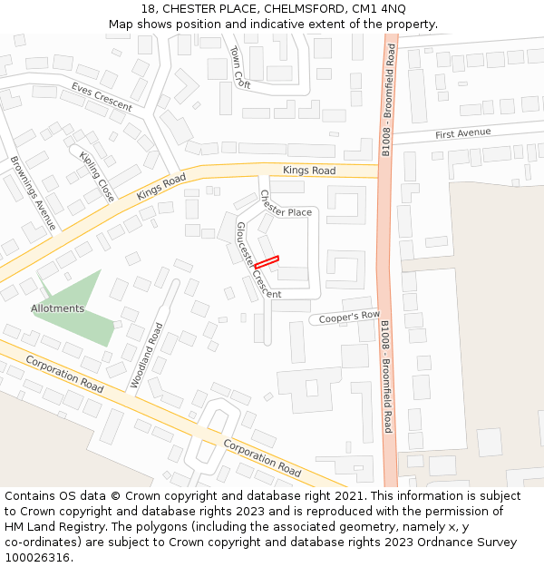 18, CHESTER PLACE, CHELMSFORD, CM1 4NQ: Location map and indicative extent of plot