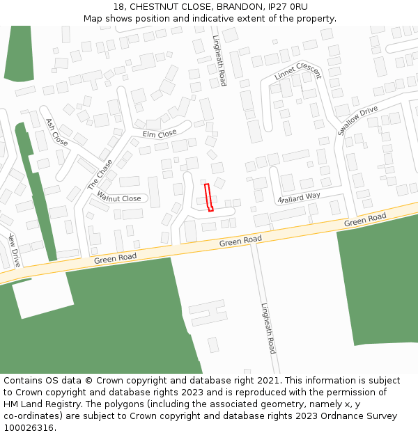 18, CHESTNUT CLOSE, BRANDON, IP27 0RU: Location map and indicative extent of plot
