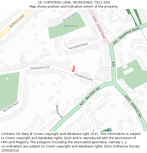 18, CHIPSTEAD LANE, SEVENOAKS, TN13 2AG: Location map and indicative extent of plot