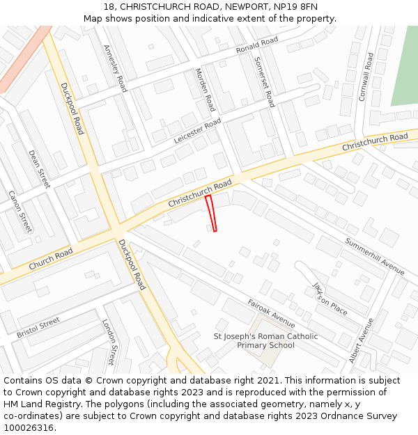 18, CHRISTCHURCH ROAD, NEWPORT, NP19 8FN: Location map and indicative extent of plot