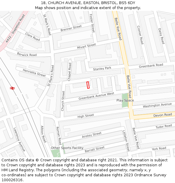 18, CHURCH AVENUE, EASTON, BRISTOL, BS5 6DY: Location map and indicative extent of plot