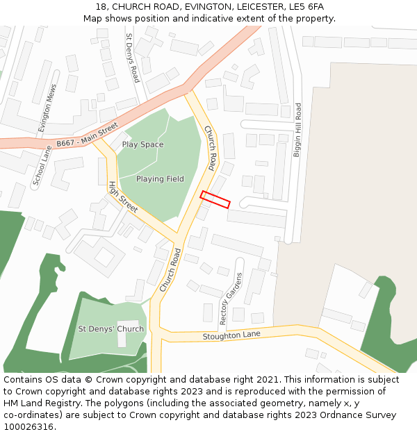 18, CHURCH ROAD, EVINGTON, LEICESTER, LE5 6FA: Location map and indicative extent of plot
