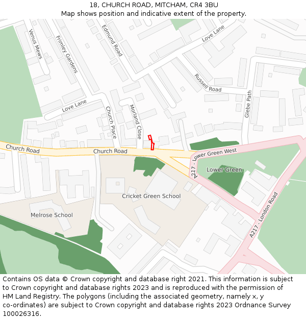 18, CHURCH ROAD, MITCHAM, CR4 3BU: Location map and indicative extent of plot
