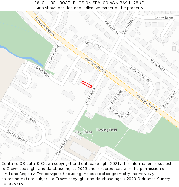 18, CHURCH ROAD, RHOS ON SEA, COLWYN BAY, LL28 4DJ: Location map and indicative extent of plot