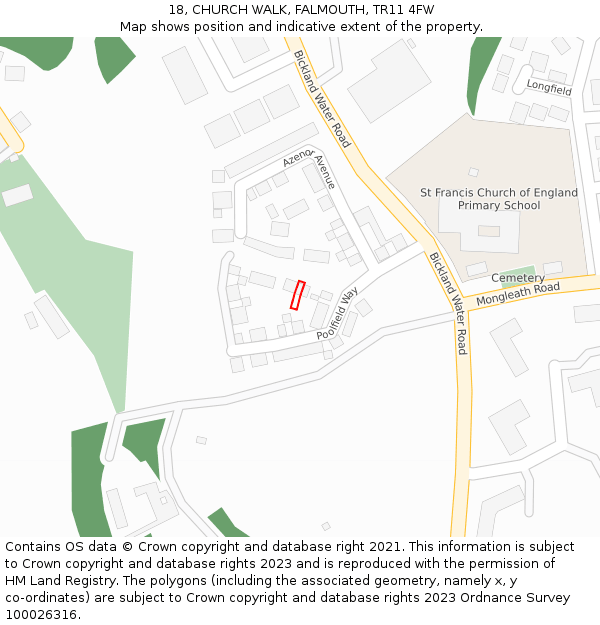 18, CHURCH WALK, FALMOUTH, TR11 4FW: Location map and indicative extent of plot