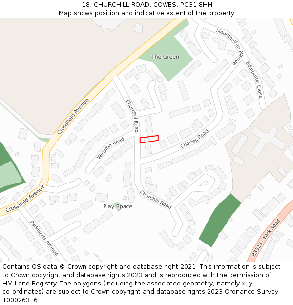 18, CHURCHILL ROAD, COWES, PO31 8HH: Location map and indicative extent of plot