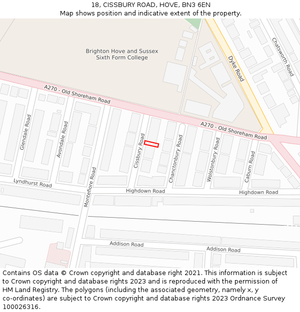 18, CISSBURY ROAD, HOVE, BN3 6EN: Location map and indicative extent of plot