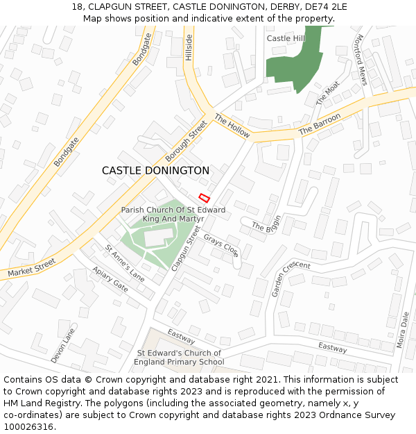 18, CLAPGUN STREET, CASTLE DONINGTON, DERBY, DE74 2LE: Location map and indicative extent of plot