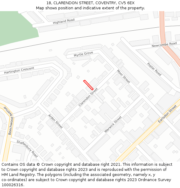 18, CLARENDON STREET, COVENTRY, CV5 6EX: Location map and indicative extent of plot