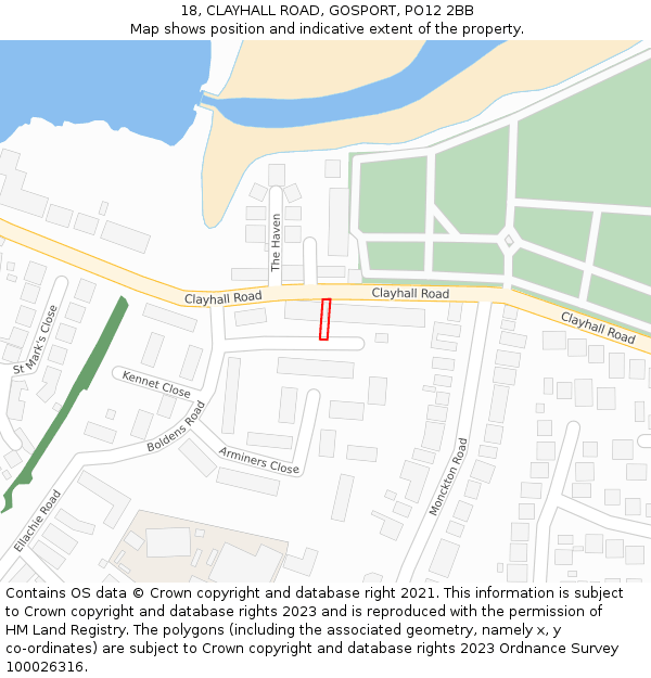 18, CLAYHALL ROAD, GOSPORT, PO12 2BB: Location map and indicative extent of plot