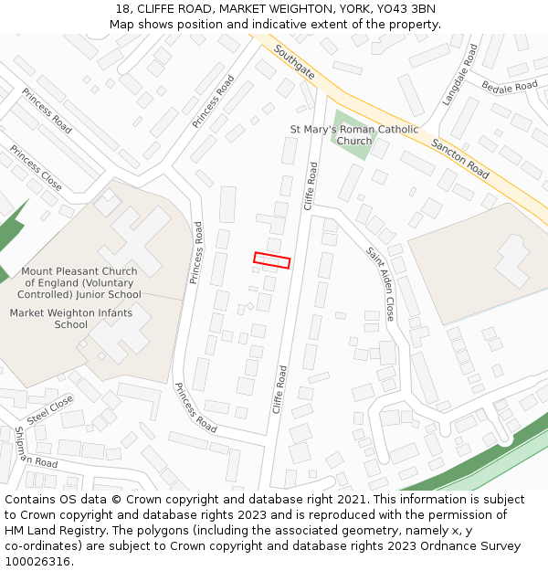18, CLIFFE ROAD, MARKET WEIGHTON, YORK, YO43 3BN: Location map and indicative extent of plot