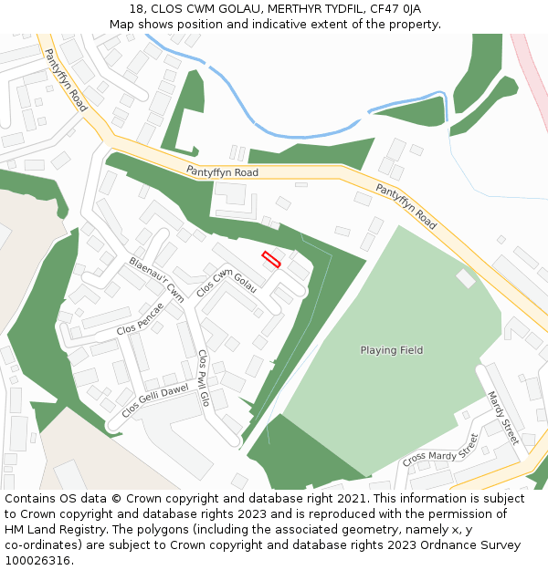 18, CLOS CWM GOLAU, MERTHYR TYDFIL, CF47 0JA: Location map and indicative extent of plot