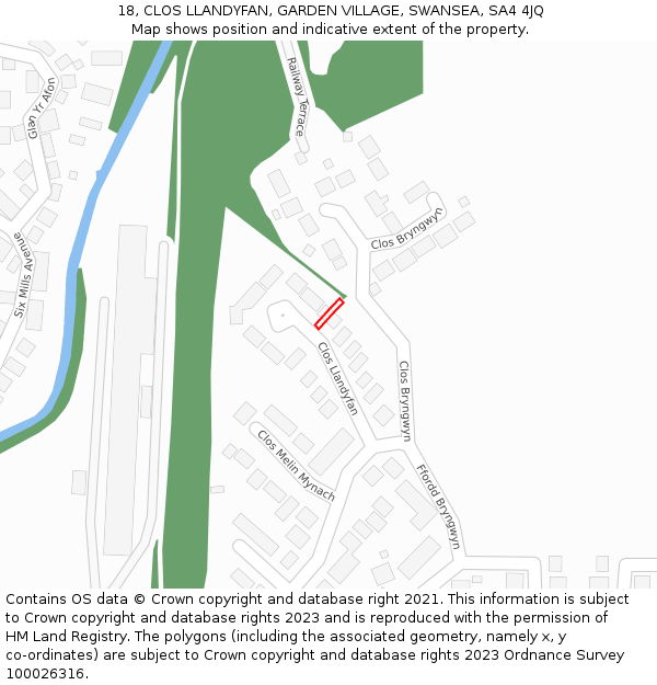 18, CLOS LLANDYFAN, GARDEN VILLAGE, SWANSEA, SA4 4JQ: Location map and indicative extent of plot