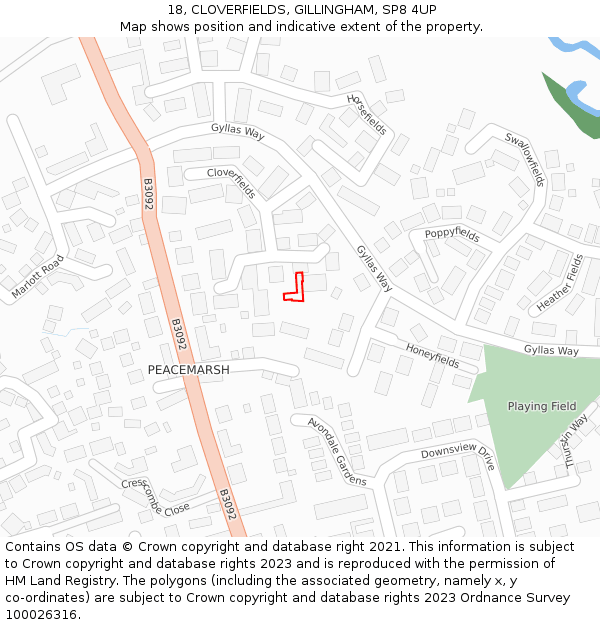 18, CLOVERFIELDS, GILLINGHAM, SP8 4UP: Location map and indicative extent of plot