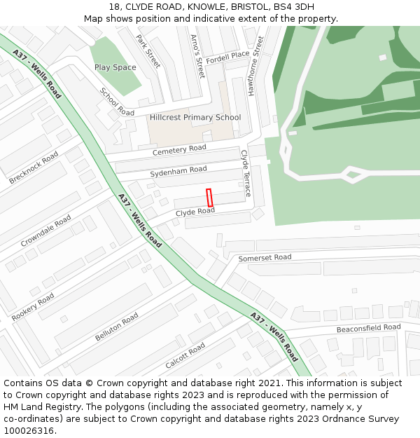 18, CLYDE ROAD, KNOWLE, BRISTOL, BS4 3DH: Location map and indicative extent of plot
