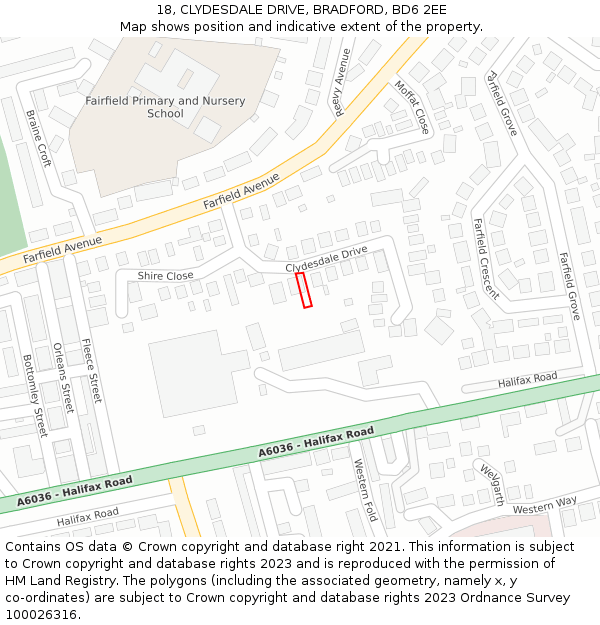 18, CLYDESDALE DRIVE, BRADFORD, BD6 2EE: Location map and indicative extent of plot