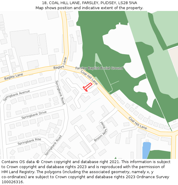 18, COAL HILL LANE, FARSLEY, PUDSEY, LS28 5NA: Location map and indicative extent of plot