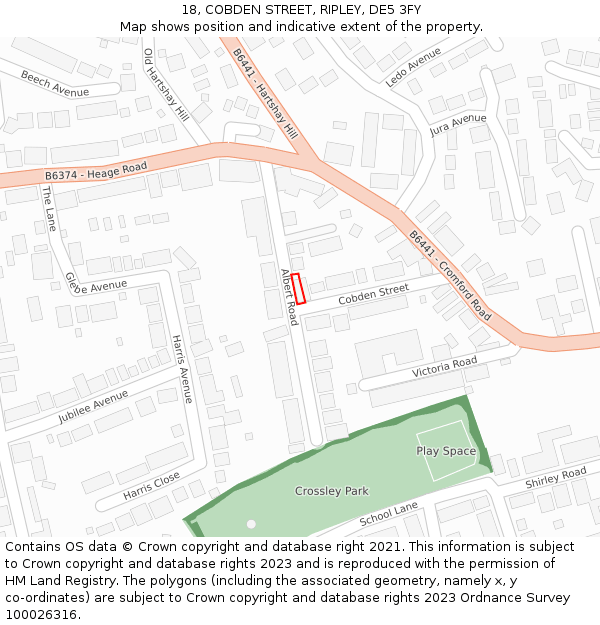 18, COBDEN STREET, RIPLEY, DE5 3FY: Location map and indicative extent of plot