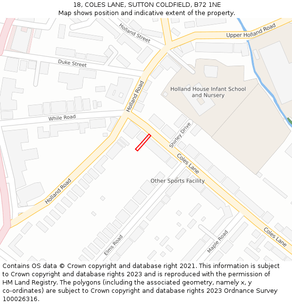 18, COLES LANE, SUTTON COLDFIELD, B72 1NE: Location map and indicative extent of plot