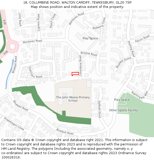18, COLUMBINE ROAD, WALTON CARDIFF, TEWKESBURY, GL20 7SP: Location map and indicative extent of plot