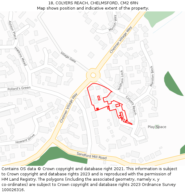 18, COLYERS REACH, CHELMSFORD, CM2 6RN: Location map and indicative extent of plot