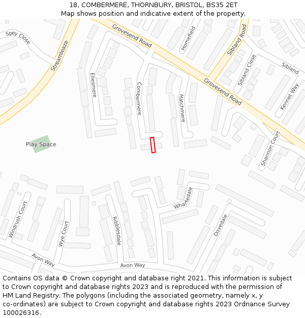 18, COMBERMERE, THORNBURY, BRISTOL, BS35 2ET: Location map and indicative extent of plot