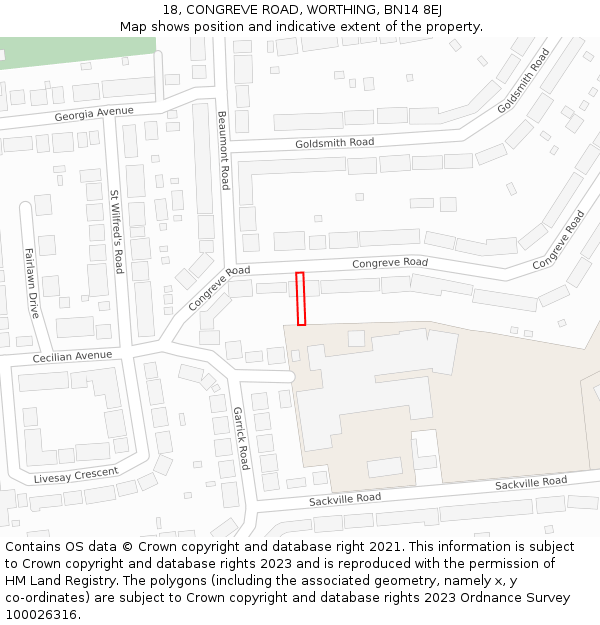 18, CONGREVE ROAD, WORTHING, BN14 8EJ: Location map and indicative extent of plot