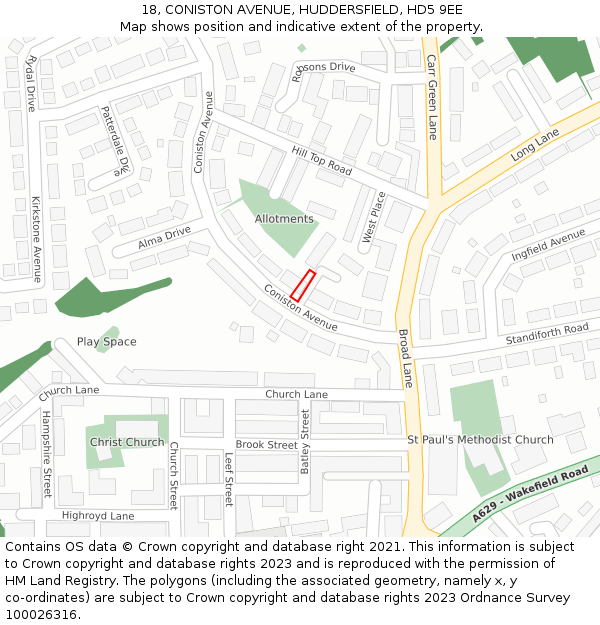 18, CONISTON AVENUE, HUDDERSFIELD, HD5 9EE: Location map and indicative extent of plot