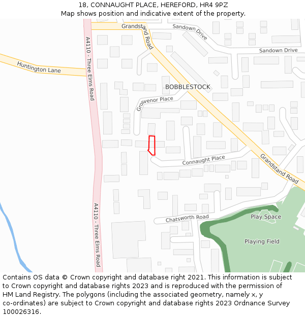 18, CONNAUGHT PLACE, HEREFORD, HR4 9PZ: Location map and indicative extent of plot