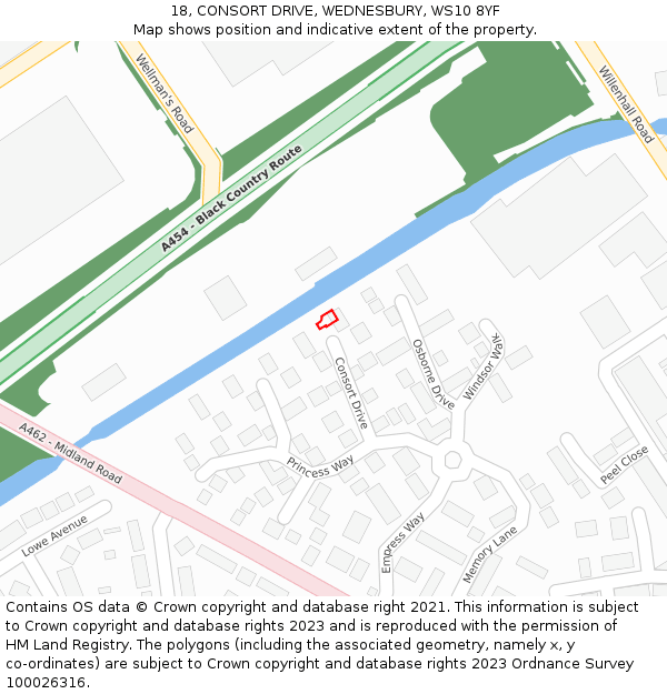 18, CONSORT DRIVE, WEDNESBURY, WS10 8YF: Location map and indicative extent of plot